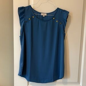 LOFT Blue Sleeveless Blouse with Gold Accent Buttons